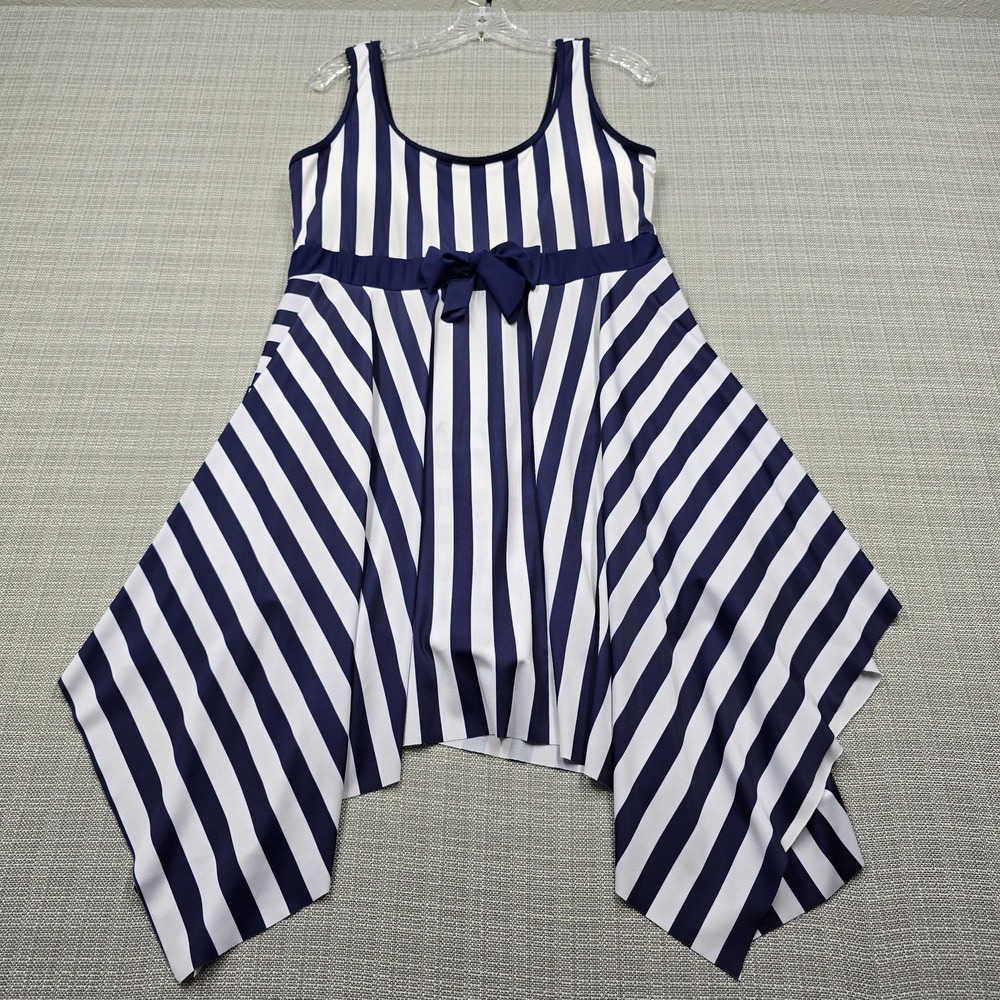 Danify Swimdress Womens 52 Blue White Striped Handkerchief Hem Bow Nautical